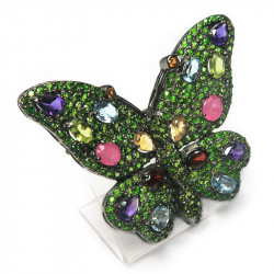 Брошь Бабочка с хромдиопсидом, рубином, гранатом, хризолитом 072-ebr