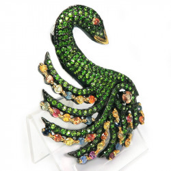 Кулон-брошь с хромдиопсидом и цветными сапфирами 740-ek