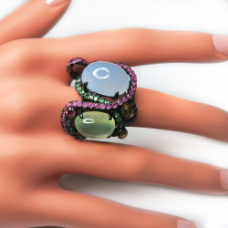 Кольцо с халцедоном, пренитом и самоцветами 900-er