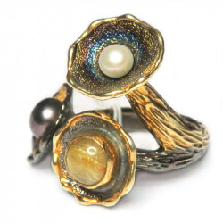 Кольцо с жемчугом и рутиловым кварцем 1056-er