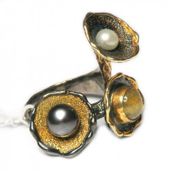 Кольцо с жемчугом и рутиловым кварцем 1056-er