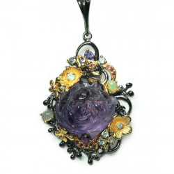 Кулон с аметистом и самоцветами 213-amk