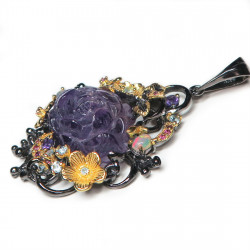 Кулон с аметистом и самоцветами 213-amk