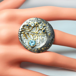 Кольцо с голубым топазом и сапфиром 1516-er