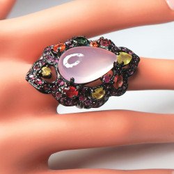 Кольцо с розовым кварцем и цветным сапфиром 1410-er