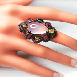 Кольцо с розовым кварцем и цветным сапфиром 1410-er