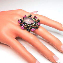 Кольцо с розовым кварцем, рубином, цветным сапфиром 1357-er